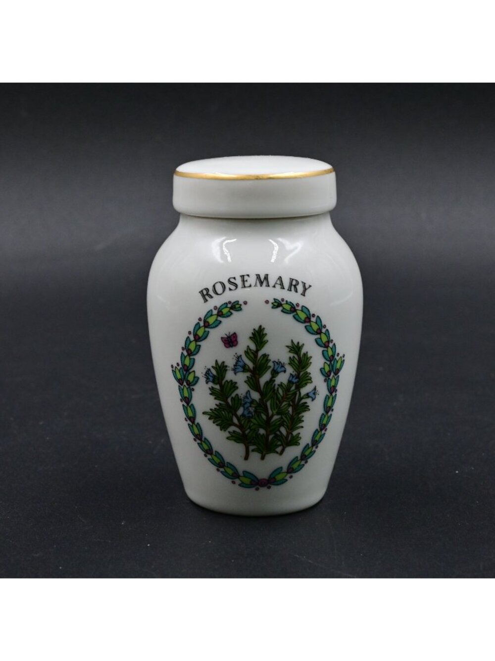 Franklin Mint Gloria Vanderbilt Rosemary Spice Jar Vintage 1985 Porcelain